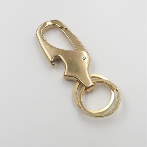 New Pure copper keychain personalized car keychain bottle opener creative waist keychain Metal spring hook buckle pet dog buckle