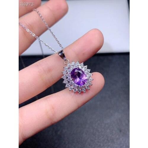 Glitting purple amethyst gemstone pendant for girl silver fine necklace fireworks cut bright purple color birthday party gift