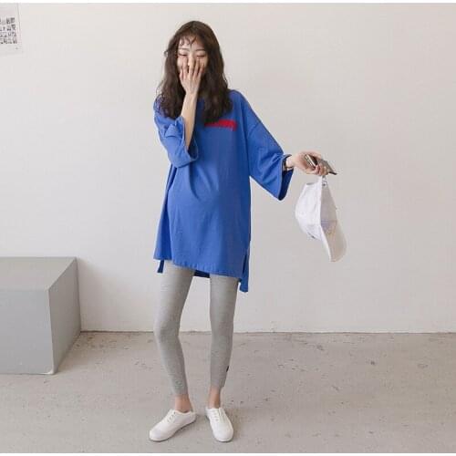 Summer Maternity Cartoon Dresses Long T-Shirt Three Quarter Sleeve Cotton TShirt Pregnancy Fashion Pregnant Women Loose Clothes