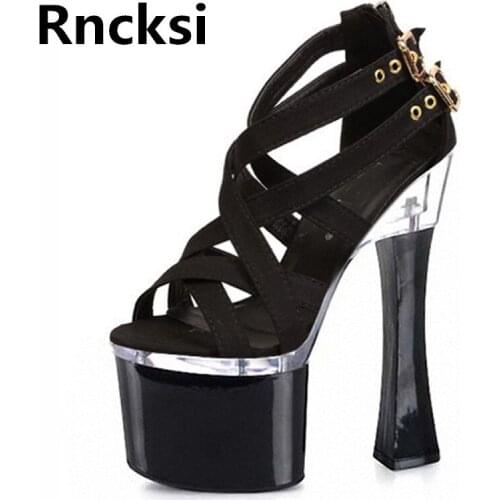 Rncksi Girl Summer Sexy Wedding Party Square Heels Shoes Women Sandals Patform 18cm High Heels Pole Dance Sandals