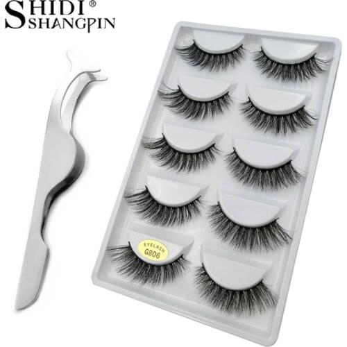 SHIDISHANGPIN 5 Pairs Lashes Natural long 3D Mink Eyelashes Tweezers Kit Fake Eyelashes 3d Mink Hair Lashes Makeup Mink Lashes