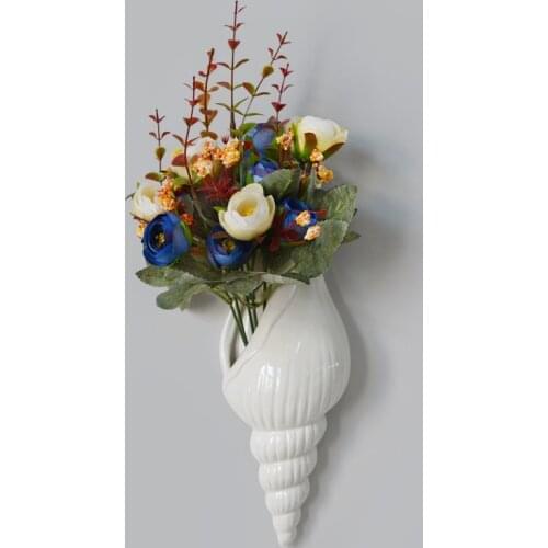 Modern White Ceramic Sea Shell Conch Flower Vase Wall Hanging Home Decor Living Room Background Wall Decorated Vase Style 3