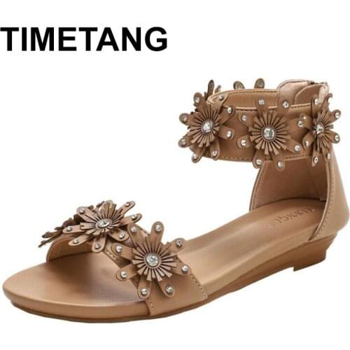 TIMETANG Summer Shoes Women Zip Beach Sandals Ladies Mujer 2021 Floral Style Gladiator Roman Sandal Fashion Bohemian Woman