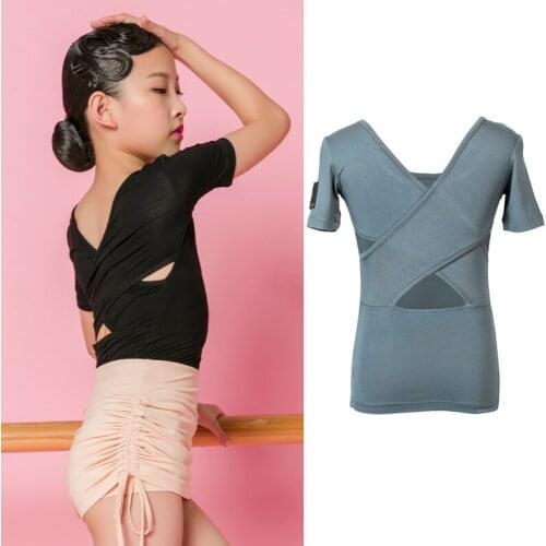 Latin Dance Leotards For Girls Training Tops Backless Dancewear Samba Bodysuit Salsa Dress Short Sleeves Latina Tops Kids BL4739