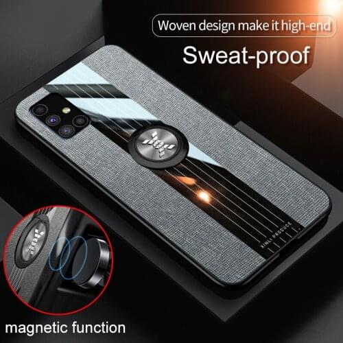 Uftemr TPU Frame Cloth Case for Samsung Galaxy M51 Case Metal Finger Ring Holder Hard Bumper Case for Samsung M51 M 51 SM-515F