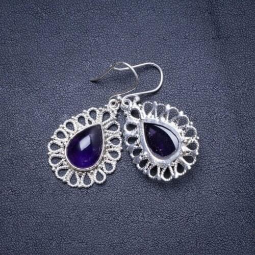 Natural Amethyst Handmade Unique 925 Sterling Silver Earrings 1.5" X4635