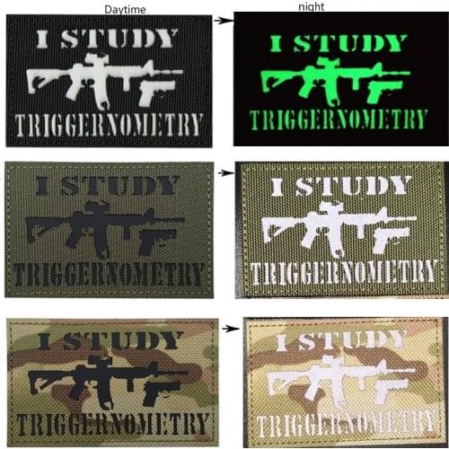 I Study Triggernometry Funny AK47 Gun Badges Patches Reflective IR Military Tactical Patch Sewings Appliques for Jackets,Caps