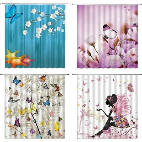 Elf butterfly flowers funny shower curtain black girl bathroom set curtain bathroom light blue shower curtain shower curtain set