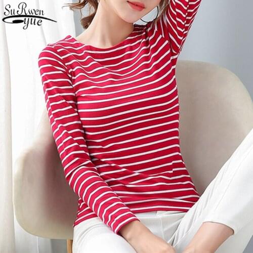 2021 Autumn New Striped Long Sleeve Shirts Woman Korean Cotton Slim OL Style Top Female T-shirts for Woman Plus Size 5XL 8810