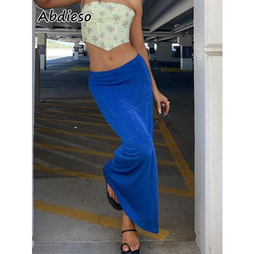 Abdieso Blue 90s Y2K Midi Skirts Women Streetwear Green 2021 Vintage Bodycon High Waist Wrap Sexy Pencil Skirts Fashion Casual