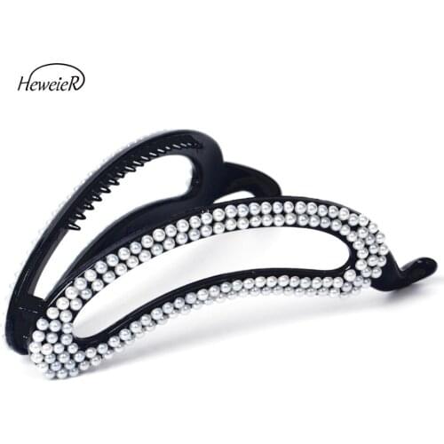 Ladies Women Plastic Hollow Hair Banana Clip Hair Bead Jewelry Ponytail Holder Hairpiece Headwear Hairwear Fashion Accessories