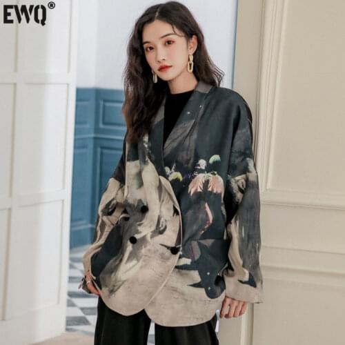 [EWQ] Korea Chic Casual Fashion Lapel Single-breasted Tie-dye Pockets Loose Long-sleeved Blazer Women Autumn 2021 16E7272