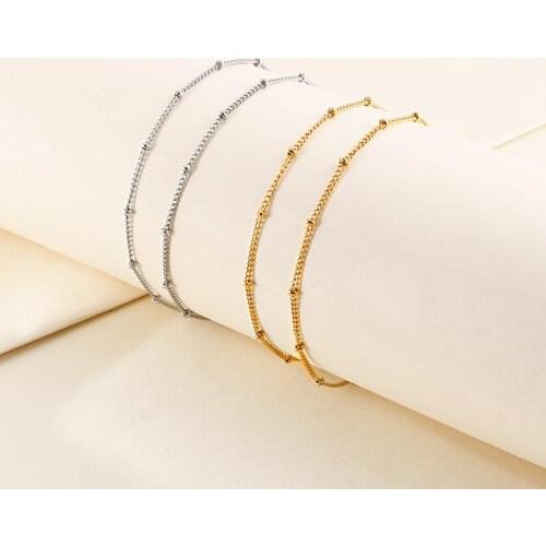 1.5mm Stainless Steel Beaded Chains Women Choker Long Necklace Sweater Accessories Jewelry