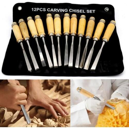 12Pcs/set Professional Carving Hand Chisel Tool Set Carpenters Woodworking Carving Chisel DIY Detailed Tools With Wooden Handle