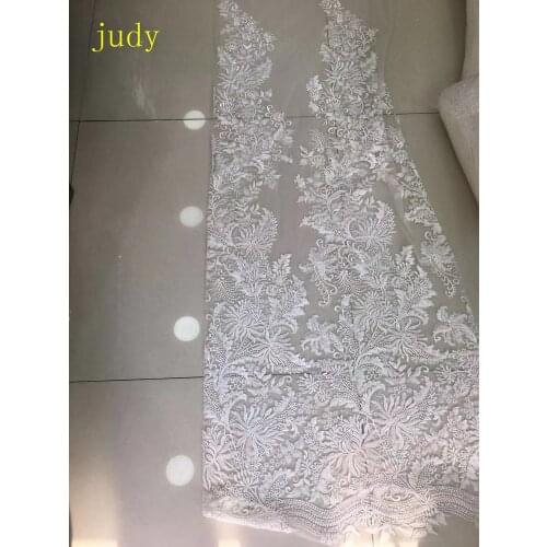 5yards White twined plant pattern lace embroidery classic European and American style sequined beads for evening dress design