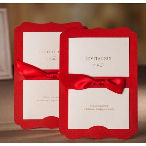 50PCS/LOT CW3073 Red Classical Style Ribbon Bow Invitation Card For Wedding Or Opening