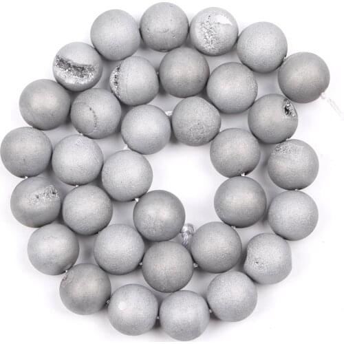 6/8/10mm Natural Silver Plated Druzy Agates Stone Round Beads for Bracelets Jewelry Making Spacer Beads Diy Handmade Jewellery