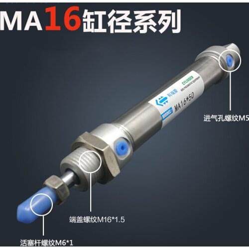 Free shipping Pneumatic Stainless Air Cylinder 16MM Bore 500MM Stroke MA16X500-S-CA, MA16*500 Double Action Mini Round Cylinders