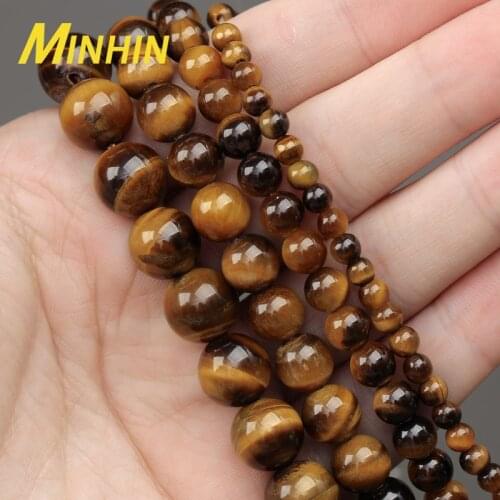 MINHIN Yellow Tiger Eye Beads Natural Stone Loose Spacer Beads For Jewelry Making DIY Bracelet Charms 4/6/8/10MM Smooth Beads