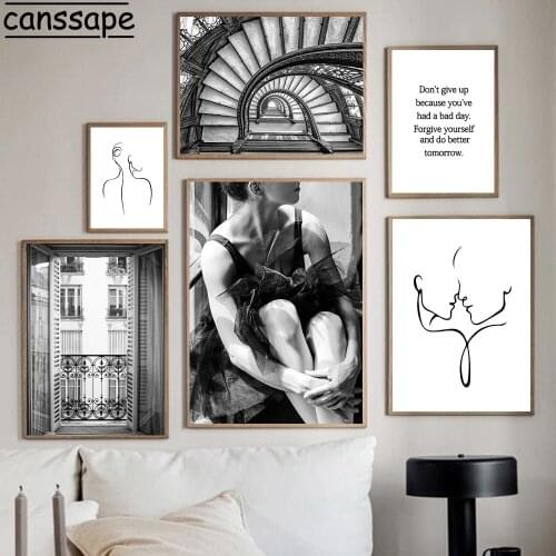 Black And White Canvas Painting Abstract Lines Poster Ballet Girl Posters Inspiring Quotes Print Couple Prints Living Room Decor