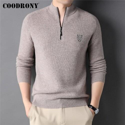 COODRONY Winter Thick Warm Fashion Zipper Turtleneck Sweater Men Clothing Knitwear 100% Merino Wool Cashmere Pullover Male C3154