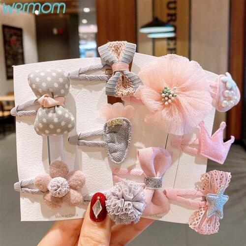 Warmom 5PCS/Lot Hair Clip Set Baby Bow Hairpins for Girls Hair Accessories Girls Barrettes Flower Cartoon Hair Clips for Girls