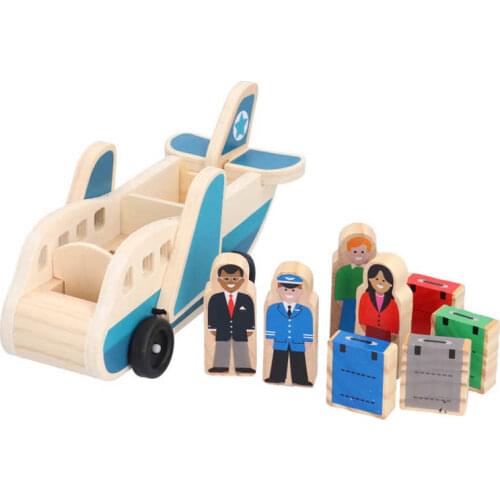 Children Wooden Double-Decker Truck Airplane Transport Set Simulation Model Toys Montessori Educational Wooden Toys For Kids