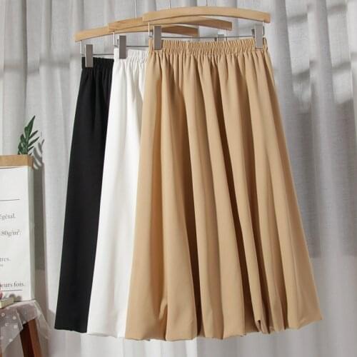Lantern Skirts Women Faldas 2021 New Summer High Waist Slim A-Line Solid Minimalist Midi Skirt Long Woman Pumpkin Skirt Saias