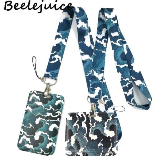 Kanagawa Hokusai Wave Horizontal Neck Strap Lanyards ID badge card holder keychain Mobile Phone Gift Ribbon webbing necklace