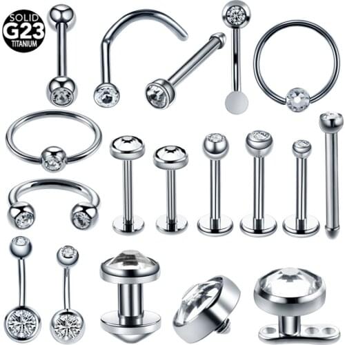 1PC Titanium Micro Dermal Anchor Crystal Gem Horseshoe Labret Tragus Belly CBR Nariz Stud Piercing Ear Septum Helix Ring Jewelry