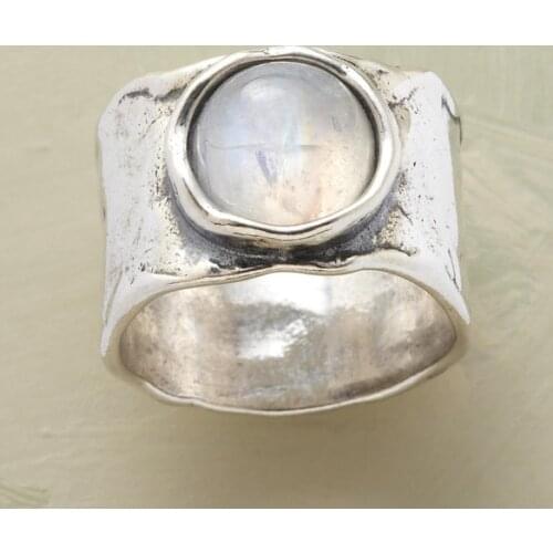 Boho Vintage Round Stone Rings for Women Silver Color Moonstone Width Finger Ring 2021 New Trend Punk Jewelry Couple Gifts