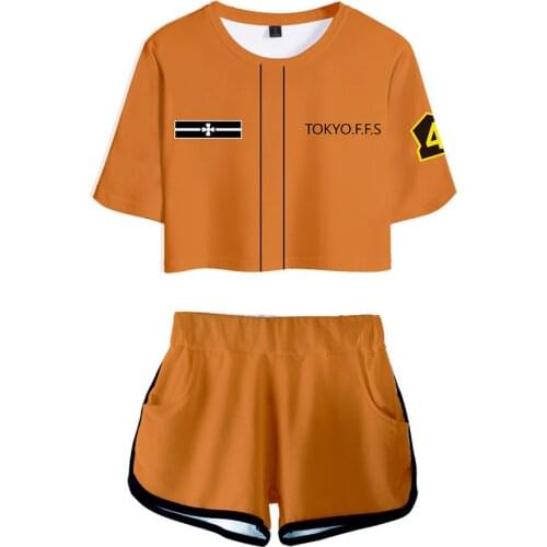 Women Two Piece Set Fire Force Outfits Kawaii Crop Tops 3D Print Short Sets For Women For Summer Cartoon Woman Casual Clothes