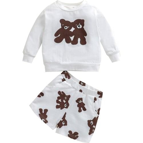 Wallarenear 0-4Years Toddler Baby Girl 2Pcs Autumn Cute Clothing Set Long Sleeve Animal Printed Top Shorts Outfit