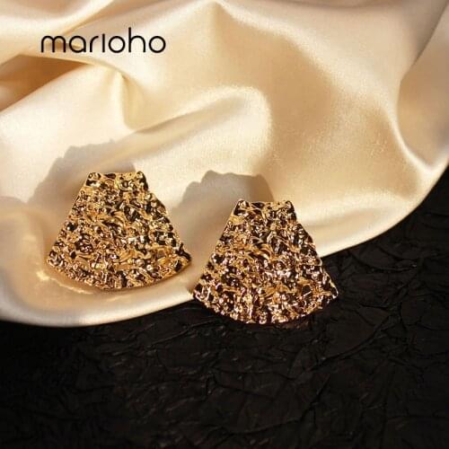 Marioho Simplicity Metal Irregular Folds Earring Exaggerated Geometric Round Multilateral Earrings For Women Party Jewelry Gift
