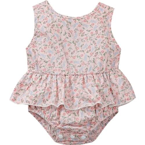 Fashion Baby Girl’s Fresh Floral Romper Round Neck Sleeveless Skirt Hem Triangle Jumpsuits