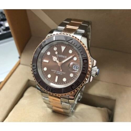 41MM PARNIS Coffee color dial Automatic Self-Wind movement Ceramic bezel Sapphire Crystal luminous mens watch PA139-P8