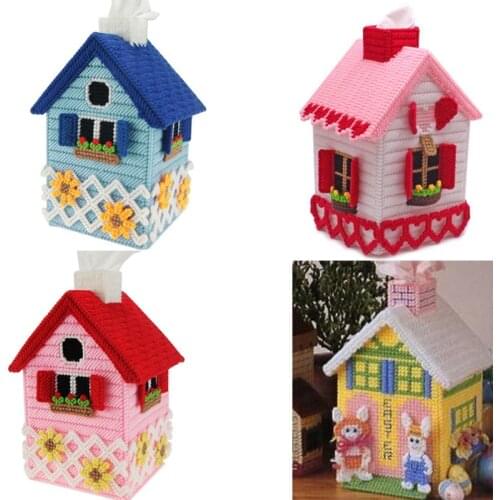 3d diy cross stitch kits wool fiber house shape take paper box pumping paper box NO.3