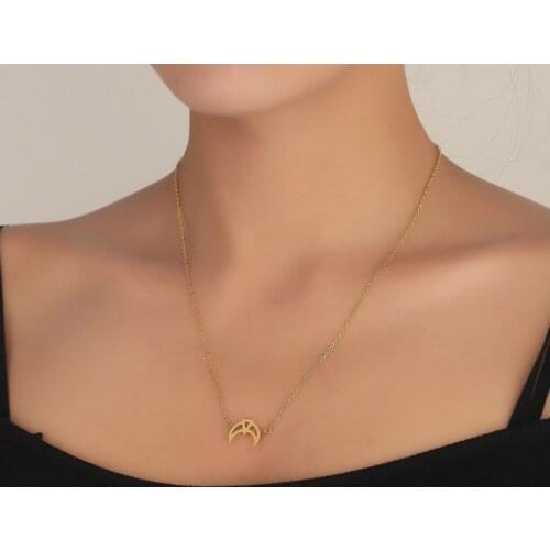 Stainless Steel Crescent Moon Triangle Pedant Necklaces for Girls Women Geometrical Moon Colliar Hippie Jewelry Bijoux