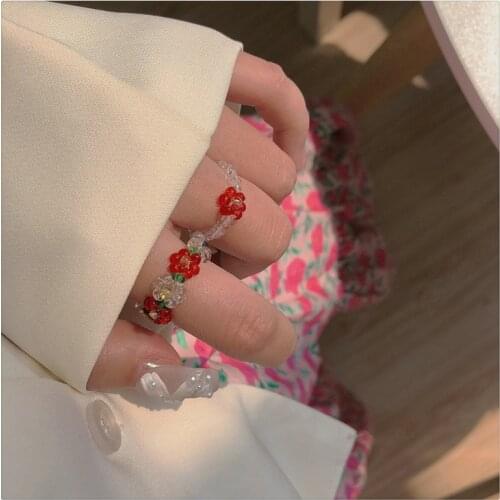 New Korean Retro Trend Transparent Acrylic Color Weave Flowers Beads Ring for Women Girl Party Summer Hot Jewelry
