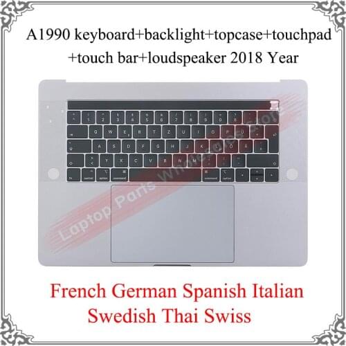Original French Spanish German Italian For Macbook Pro A1990 Top Case Keyboard Touchpad Loudspeaker For Touch Bar Silver Grey