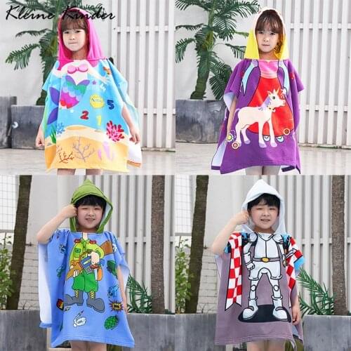 Toddler Kids Hooded Beach Bath Towel Cartoon Soft Swim Pool Coverup Poncho Cape For Girls Boys 1-7 Years Old Children Robe Cloak