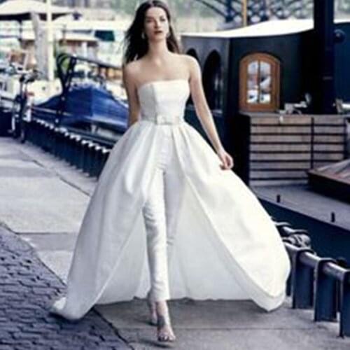 Detachable Skirt Wedding Overskirt White Satin Removable Wedding Train Bow Waistband Maxi Skirt for Wedding Accessories 2021