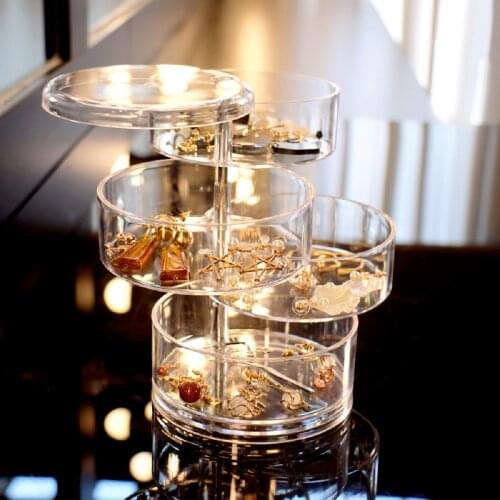 Jewelry Box Organizer Earring Holder Necklace Jewel box holder Display Earrings Storage Container Rotable 4 Layers Clear Case