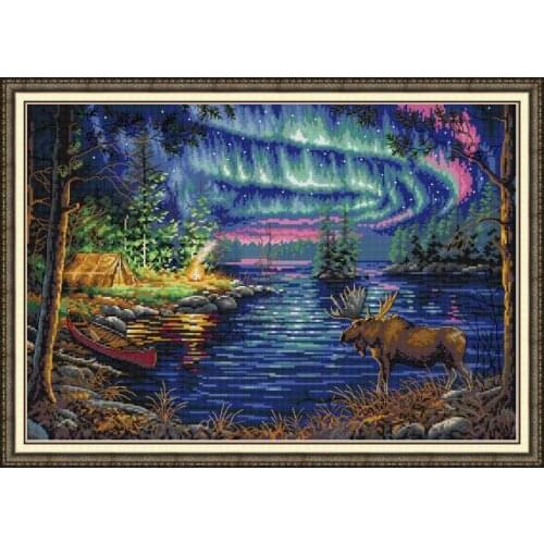 Stamped Cross Stitch Kits Northern Lights Embroidery Needlework Patterns 11CT 14CT Counted Thread Fabric Needle Home Decor Gifts