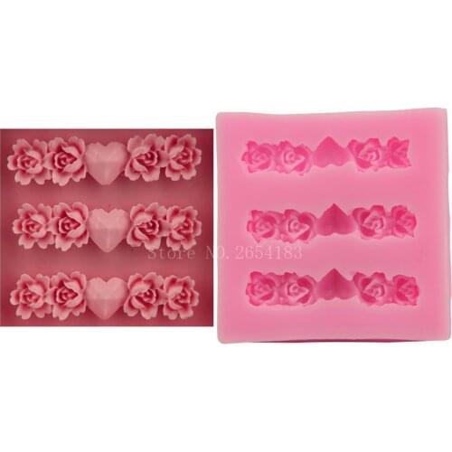 Flower Rose & Love Heart Silicone Fondant Soap 3D Cake Mold Cupcake Jelly Candy Chocolate Decoration Baking Tool Moulds FQ1746