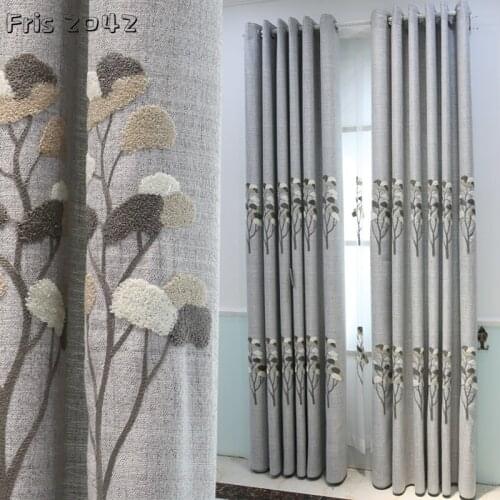 Embossed Cotton and Linen Embroidered Nordic Modern Minimalist Curtains Shading Custom Curtains for Living Dining Room Bedroom