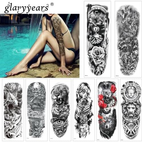 Glaryyears Full Arm Animals Pattern Temporary Tattoo Sticker Colorful Fake Sleeve Flash Waterproof Large Body Art Men Women TQB