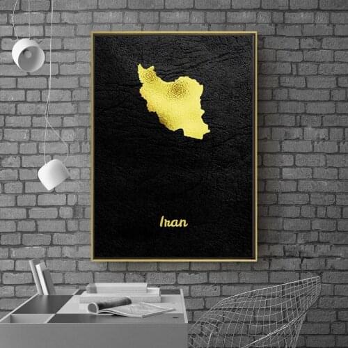 Golden Map of Iran Map Canvas Painting Wall Art Picture Print Home Painting Decoration Wall Poster Decoration Picture Frame