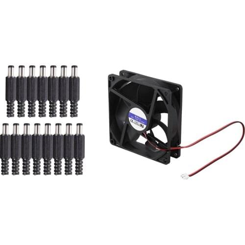 1 Pcs DC 12V 2Pin 65.01CFM Computer Case CPU Cooler Cooling Fan & 15 Pcs 5.5Mmx2.1Mmx9mm Male Solder DC Power Jack