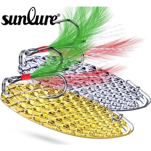 1pc Spoon Lure28g- 20g-15g-10g-5g Metal Fishing Bait Silver/Gold Spoon Bass Baits Feather Hook Fishing Tackle DW322
